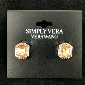 Vera Wang Earrings Copper-tone Pinkish Orange Rhinestone 1/2" Rectangular Studs